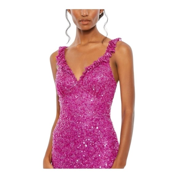 Mac Duggal Embellished Ruffle Strap Trumpet Gown in Fuchsia NWT - Picture 3 of 10
